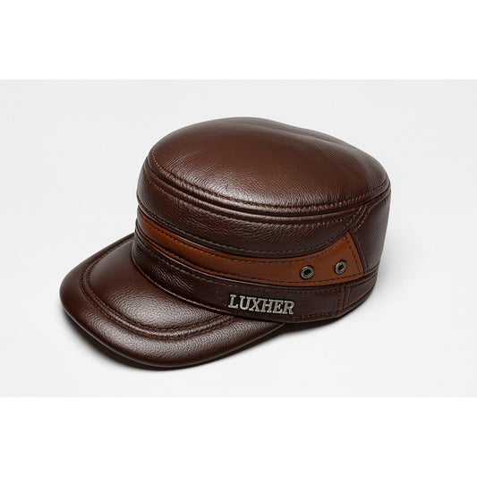 Gorro Jockey De Cuero Genuino Lujo Luxher Mod. Moscú Color Marrón Talla 55-60 Cm Ajustable
