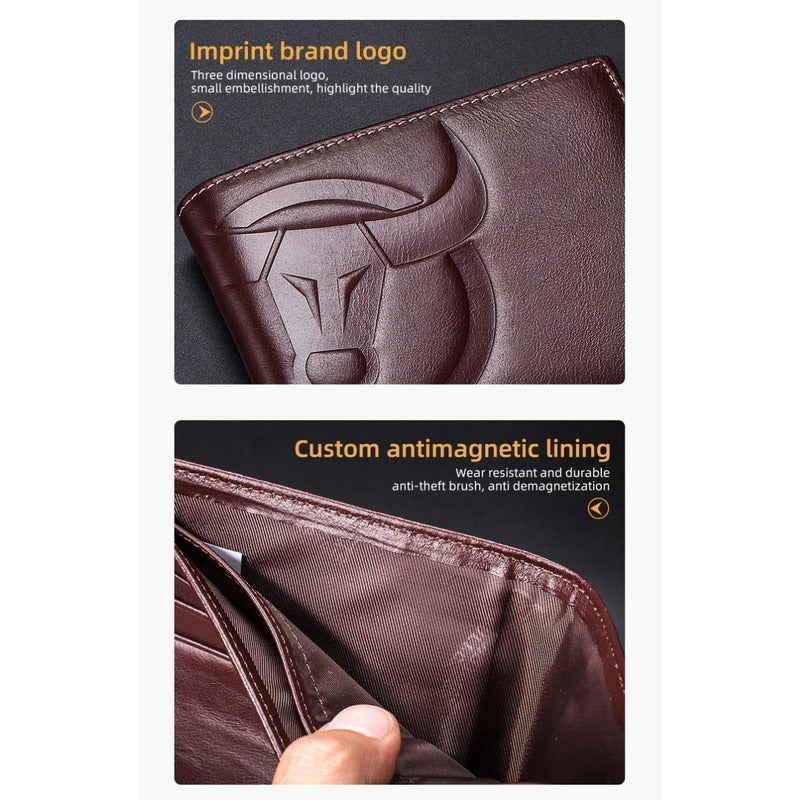 Billetera Hombre Cuero Genuino Lujo Bull Captain Mod. Animal