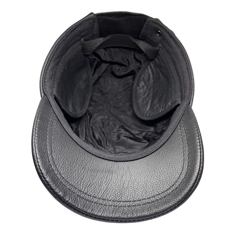 Gorro Jockey De Cuero Genuino Lujo Luxher Mod. Oslo Color Negro Talla 55-60 Cm Ajustable