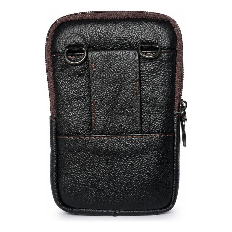 Bolso Riñonera Luxher Hombre Cuero Genuino Premium Mod Sirio Negro Lisa