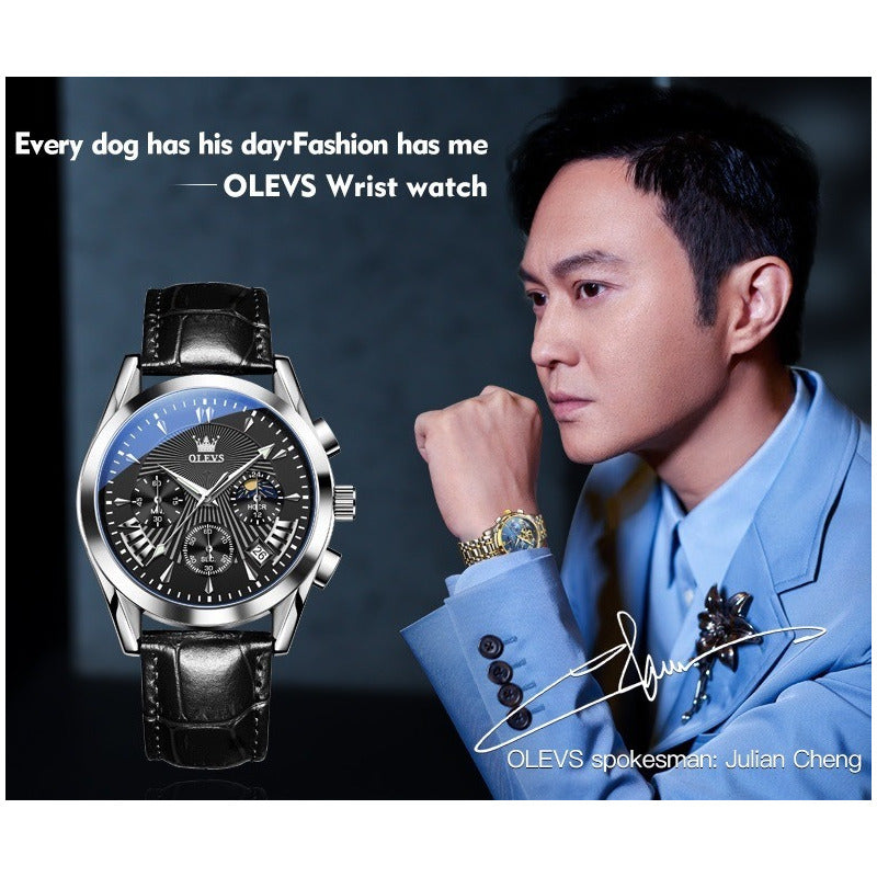 Reloj De Lujo Hombre Olevs Cuarzo Correa Cuero Mod. Reflex