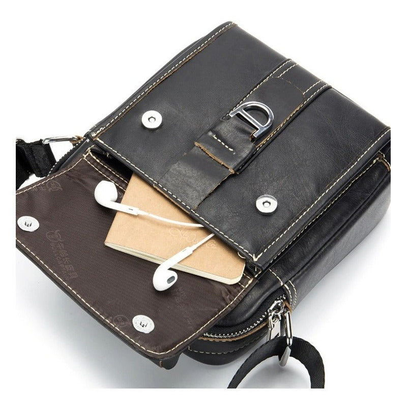 Bolso/bandolera De Hombre Cuero Genuino Bull Captain Color Negro