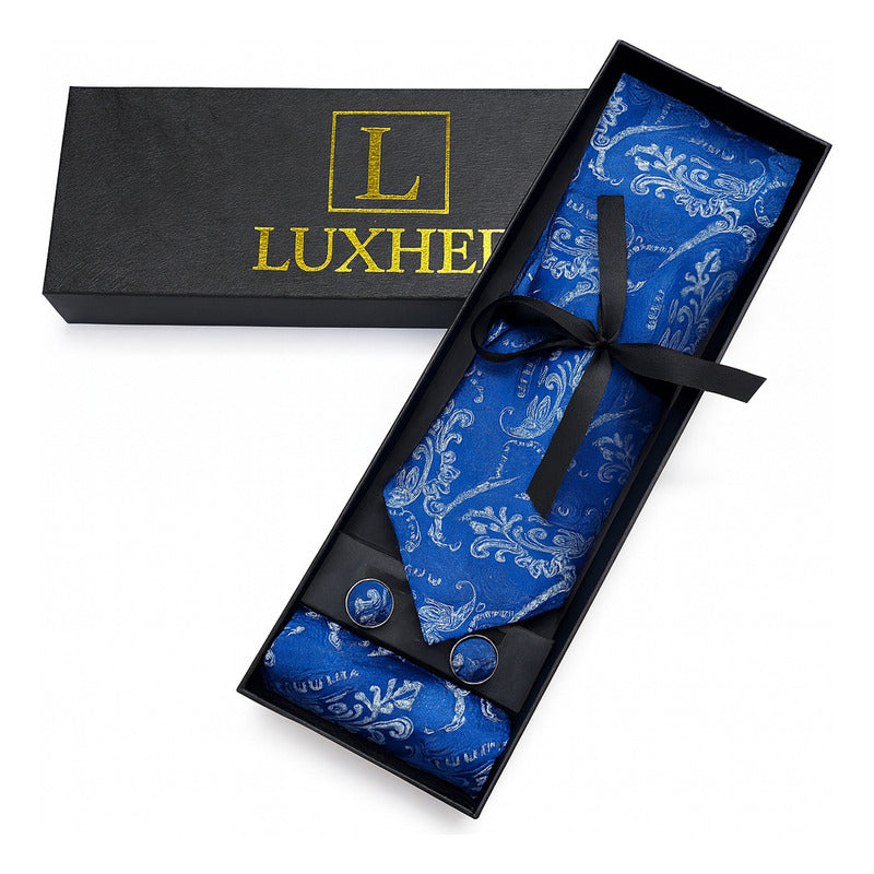 Set Corbata, Pañuelo Y Colleras Seda Lujo Luxher Mod Floral