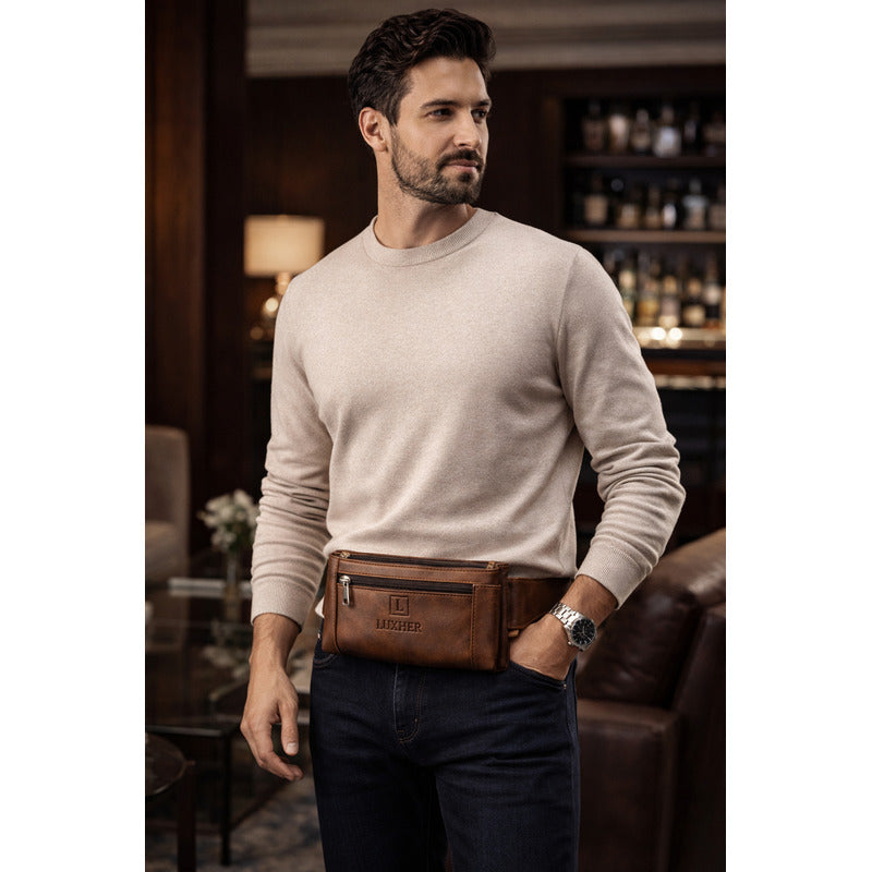 Banano Riñonera De Cuero Genuino Premium Luxher Mod Nogal