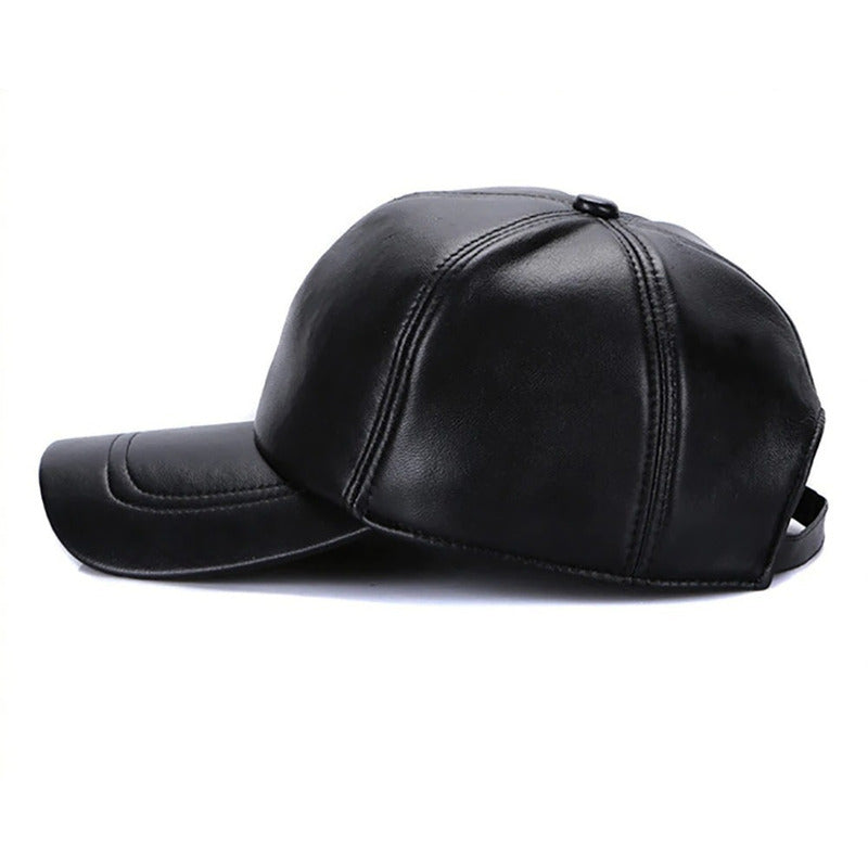 Gorra Jockey Cuero Genuino Piel De Oveja Mod. Train Color Negro Talla 55-61 Cm (ajustable)