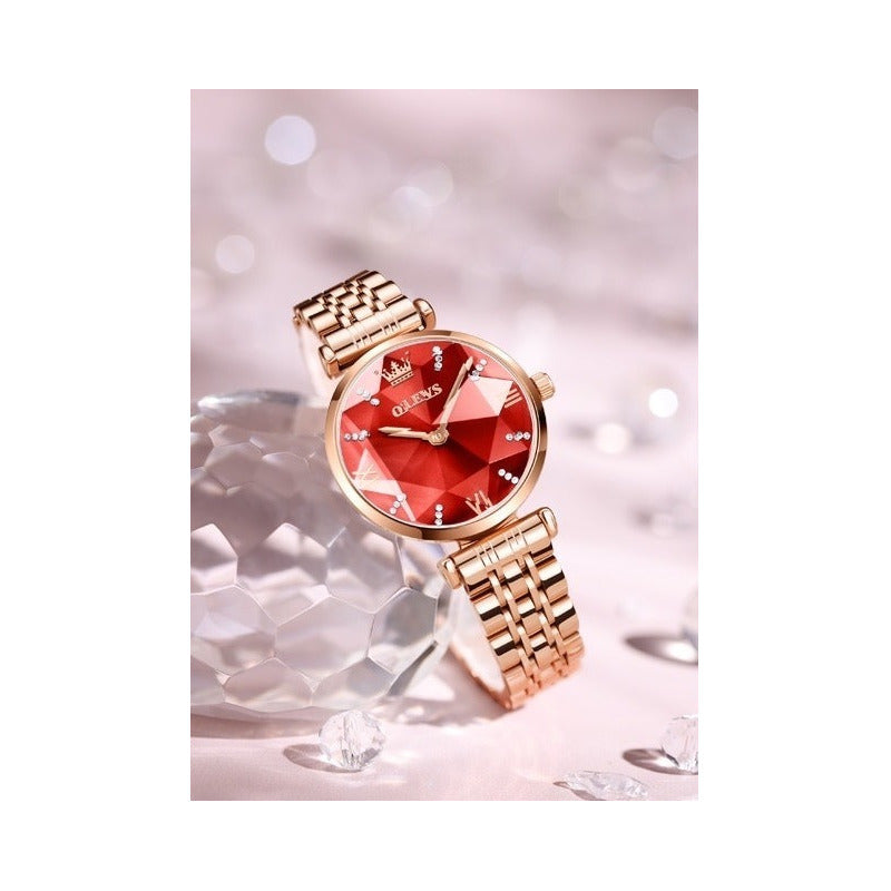 Reloj De Lujo Mujer Olevs Cuarzo Correa De Acero Mod Diamond