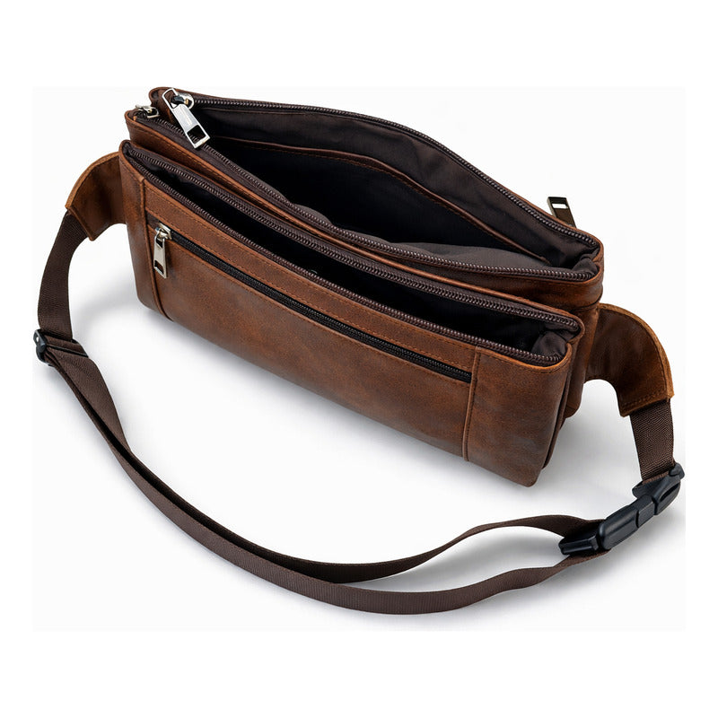 Banano Riñonera De Cuero Genuino Premium Luxher Mod Nogal