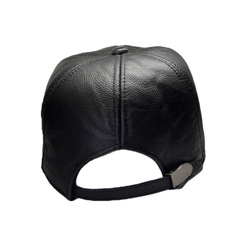 Gorro Jockey Cuero Genuino Estampado Lujo Luxher Mod. Madrid Color Negro Talla 55-60 Cm Ajustable