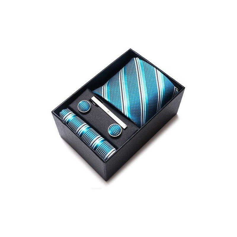 Set Corbata, Pañuelo Y Colleras Seda Lujo Joy Alice Líneas