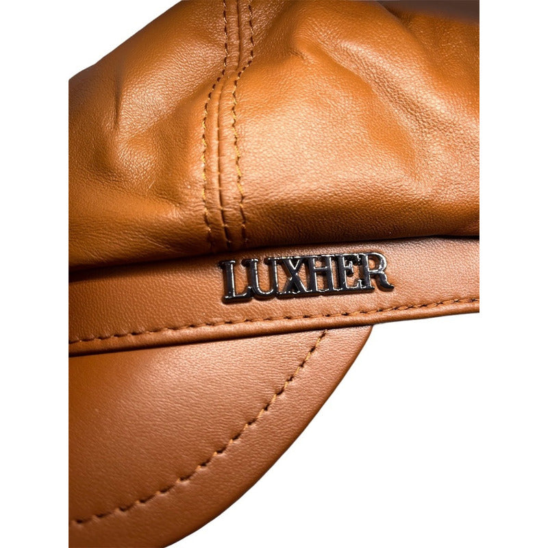 Boina Gorra Cuero De Oveja Mujer Lujo Luxher Mod. Tokio Color Marrón Talla 59-60cm (xxl)