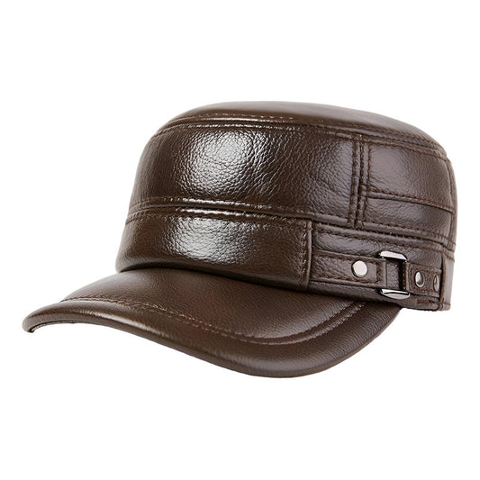Gorro Jockey Cuero Genuino Calidad Lujo Orejeras Mod. Back Color Marrón Oscuro Talla 55-58 Cm