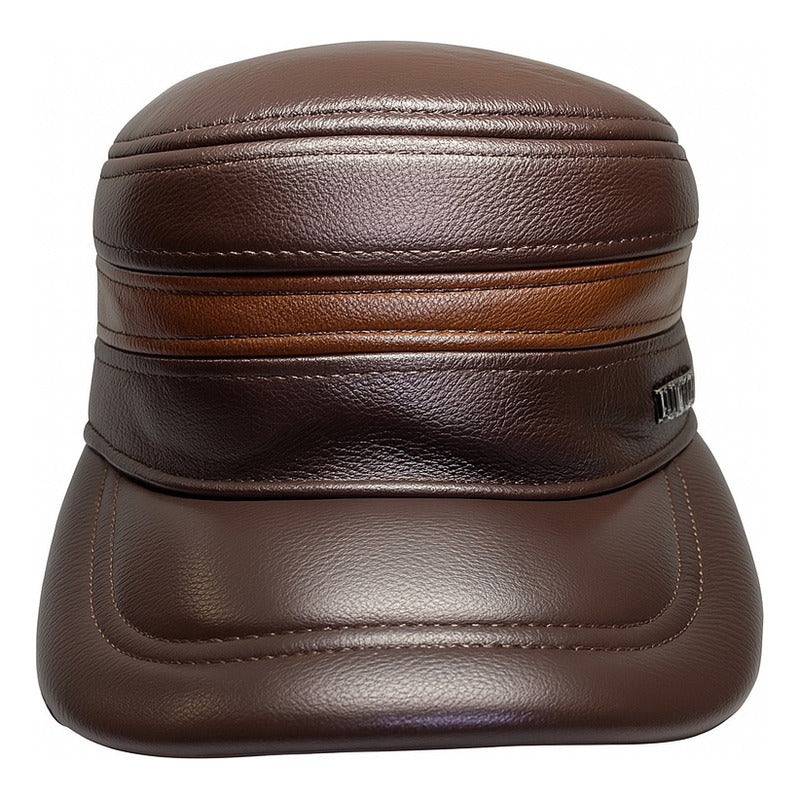 Gorro Jockey De Cuero Genuino Lujo Luxher Mod. Moscú Color Marrón Talla 55-60 Cm Ajustable