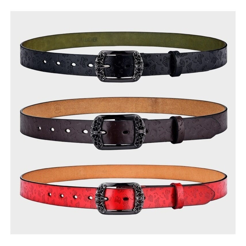 Cinturón Tradicional Mujer Cuero Genuino Lfmb Mod Mariposa