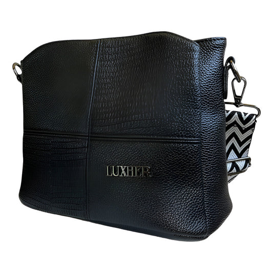 Cartera Bandolera Luxher Moda Elegante Eco Cuero Mod. Lima Color Negro