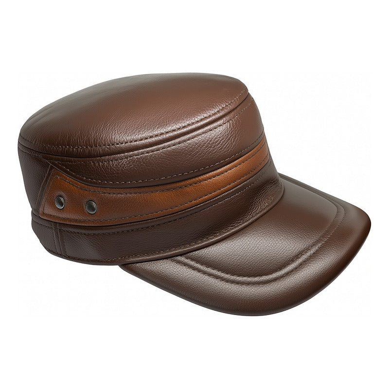 Gorro Jockey De Cuero Genuino Lujo Luxher Mod. Moscú Color Marrón Talla 55-60 Cm Ajustable