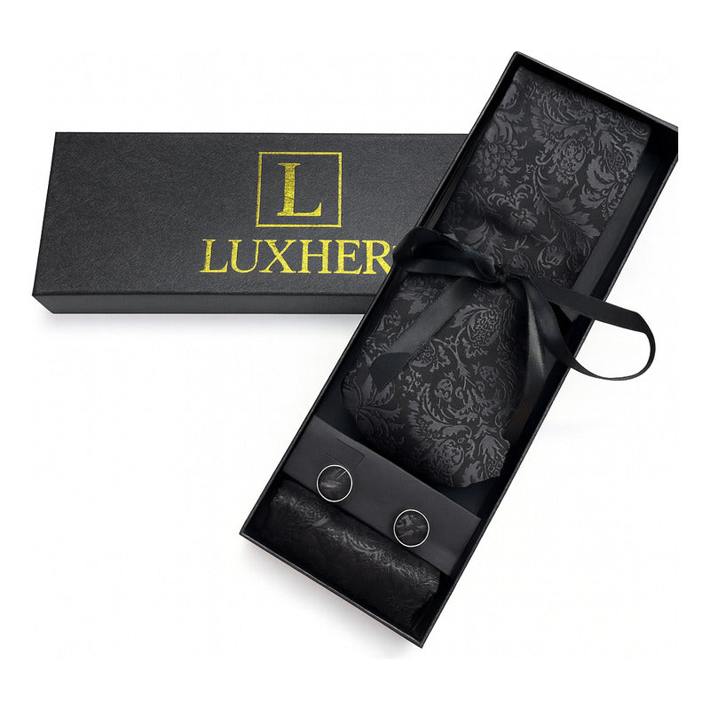 Set Corbata, Pañuelo Y Colleras Seda Lujo Luxher Mod Floral