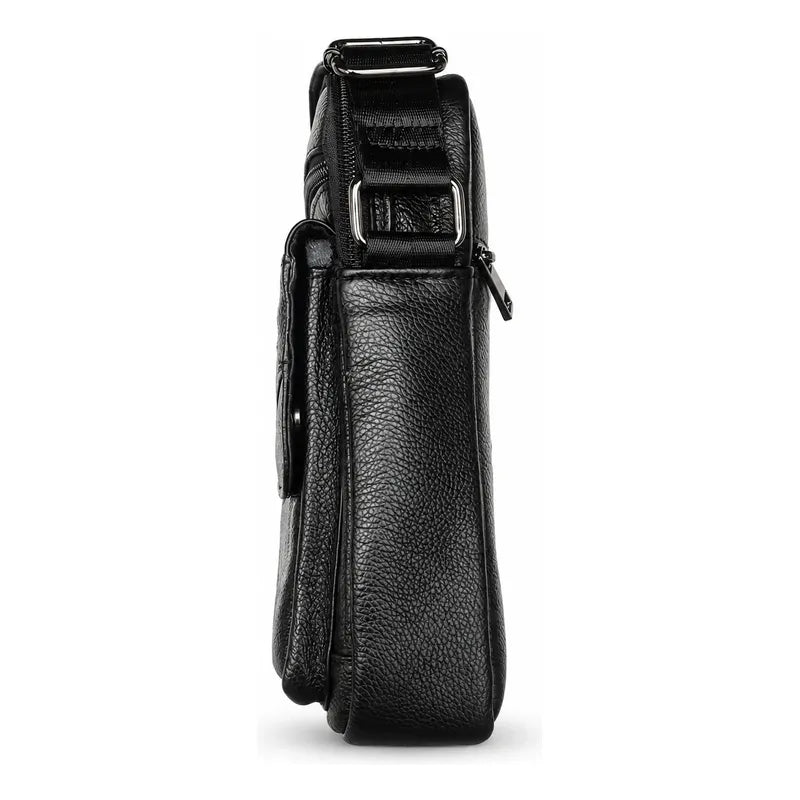 Bolso Bandolera Luxher Hombre Cuero Genuino Lujo Mod. Orión Negro Lisa