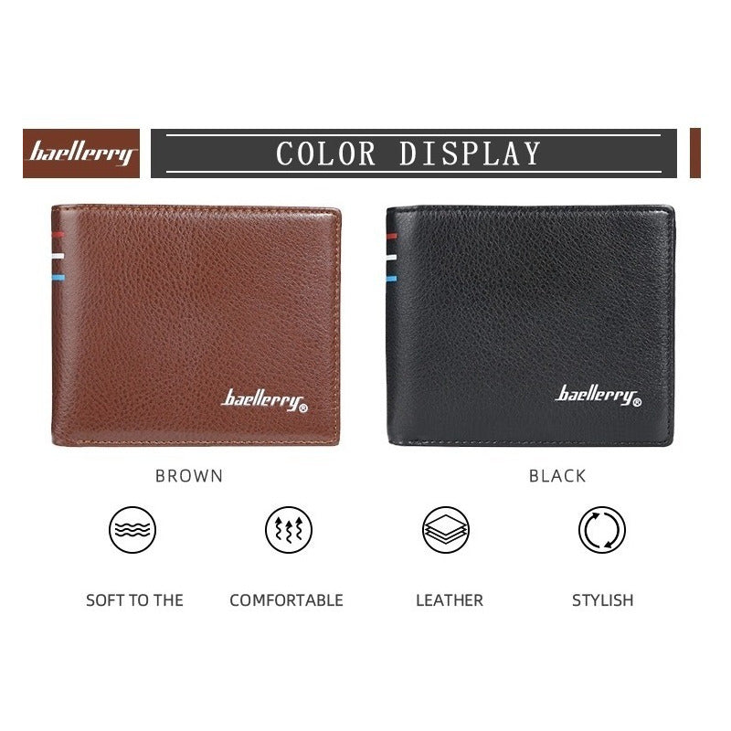 Billetera Hombre De Cuero Pu Baellerry Mod. Square Color Marrón