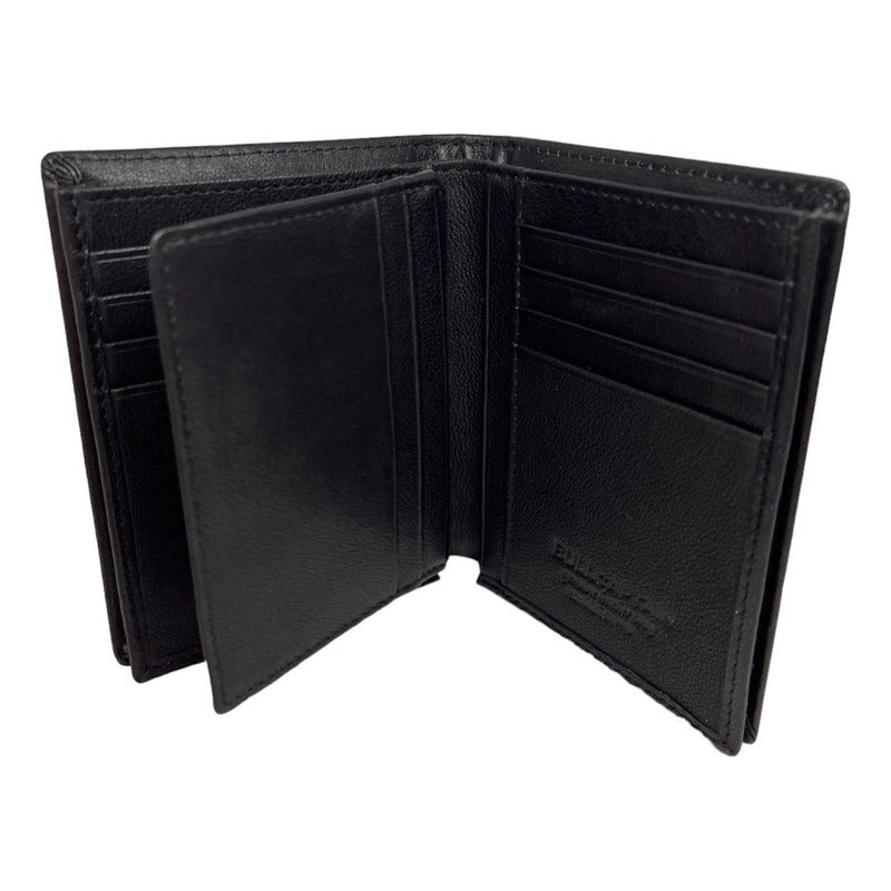 Billetera Cuero Genuino Bull Captain Protec Rfid Mod Spare Color Negro