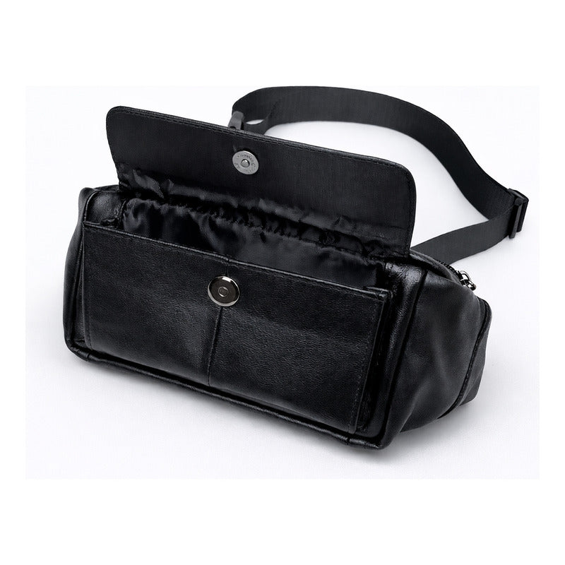 Banano Riñonera Cuero Genuino Premium Luxher Unisex Mod Olmo Color Negro Diseño De La Tela Liso