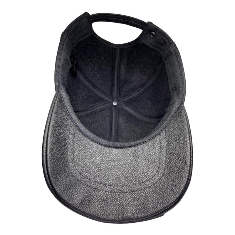 Gorro Jockey Cuero Genuino Estampado Lujo Luxher Mod. Madrid Color Negro Talla 55-60 Cm Ajustable