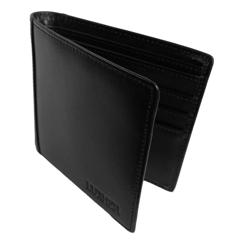 Billetera Cuero Genuino Lujo Protección Rfid Luxher Clásico Color Negro