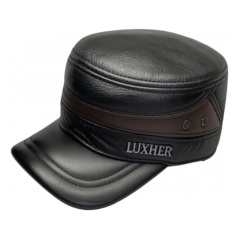 Gorro Jockey De Cuero Genuino Lujo Luxher Mod. Moscú Color Negro Talla 55-60 Cm Ajustable