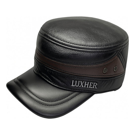 Gorro Jockey De Cuero Genuino Lujo Luxher Mod. Moscú Color Negro Talla 55-60 Cm Ajustable