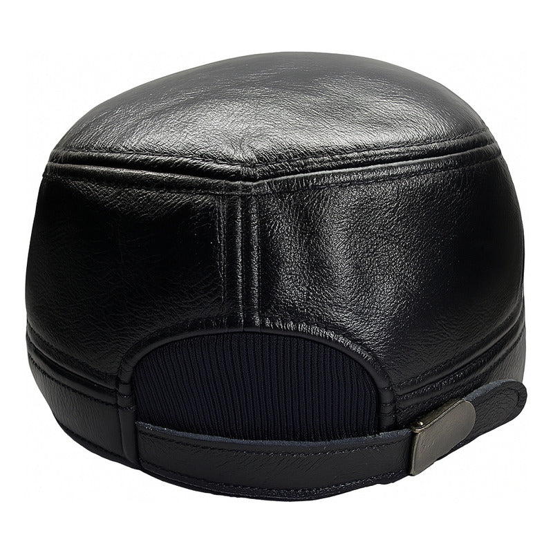 Gorro Jockey De Cuero Genuino Lujo Luxher Mod. Moscú Color Negro Talla 55-60 Cm Ajustable