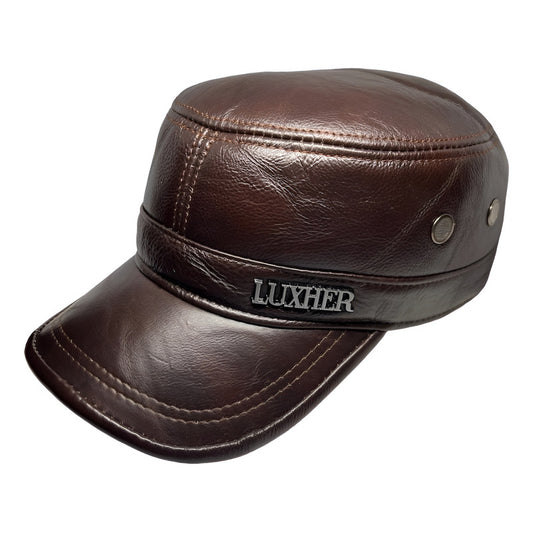 Gorra Jockey Cuero Genuino Lujo Luxher Militar Mod. Zúrich