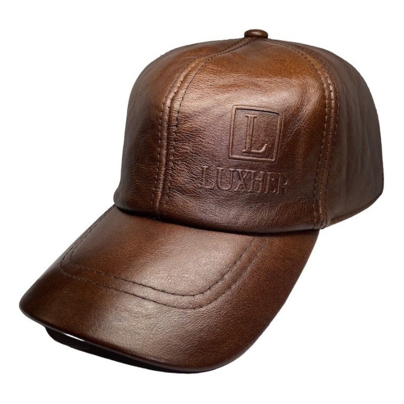 Gorro Jockey Cuero Genuino Estampado Lujo Luxher Mod. Madrid Color Marrón Talla 55-60 Cm Ajustable