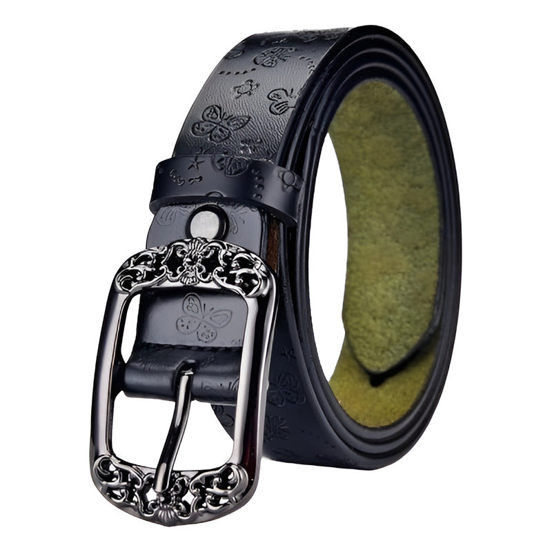 Cinturón Tradicional Mujer Cuero Genuino Lfmb Mod Mariposa