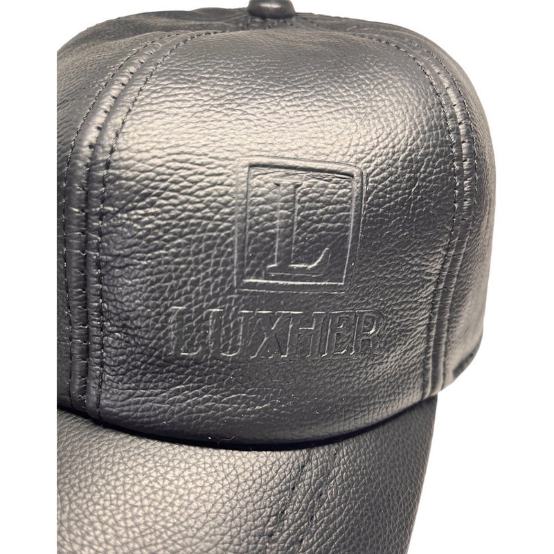 Gorro Jockey Cuero Genuino Estampado Lujo Luxher Mod. Madrid Color Negro Talla 55-60 Cm Ajustable