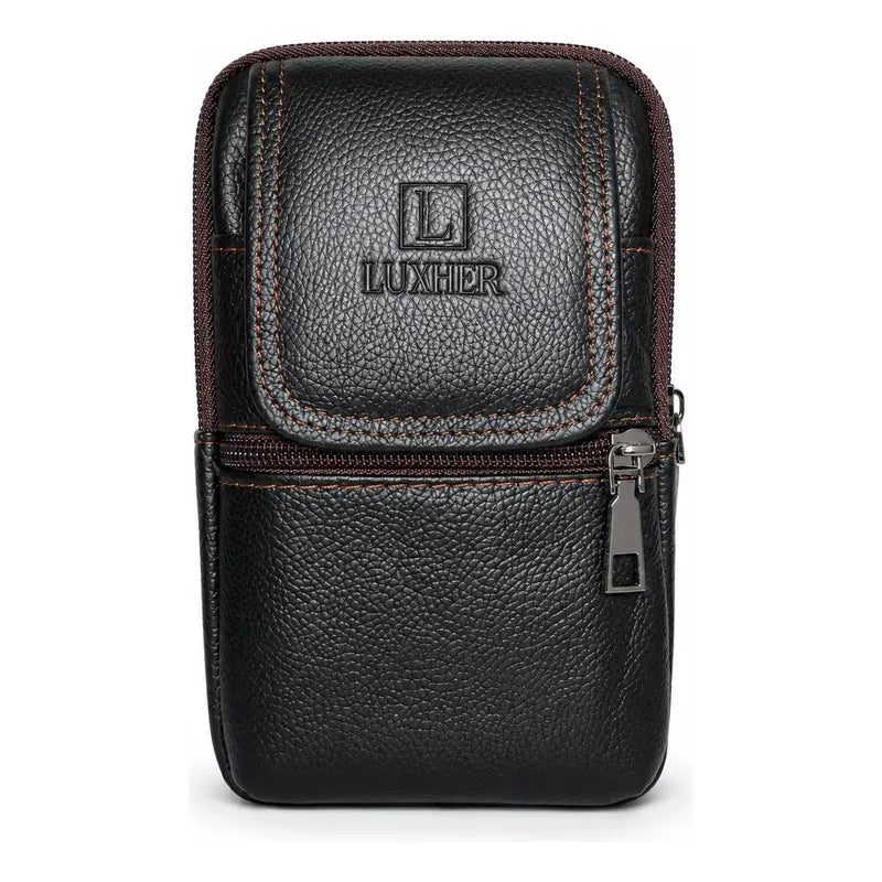 Bolso Riñonera Luxher Hombre Cuero Genuino Premium Mod Sirio Negro Lisa