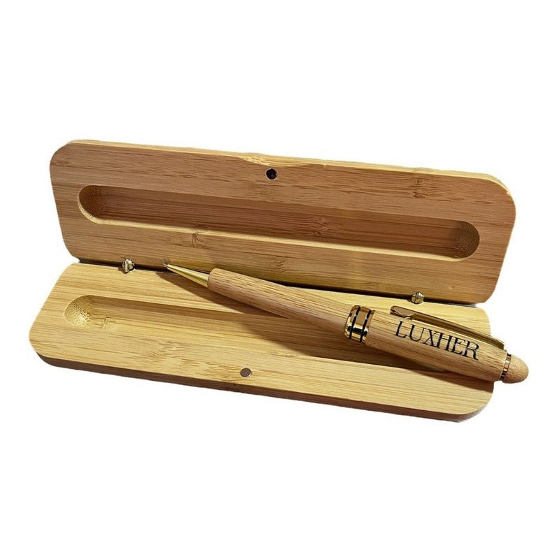 Set Lápiz Bolígrafo Punta Bola Estuche De Bambú Mod. Shield