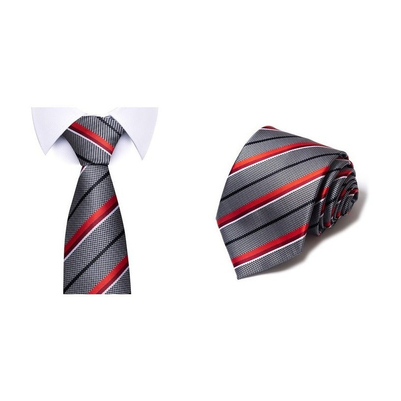 Set Corbata, Pañuelo Y Colleras Seda Lujo Joy Alice Líneas