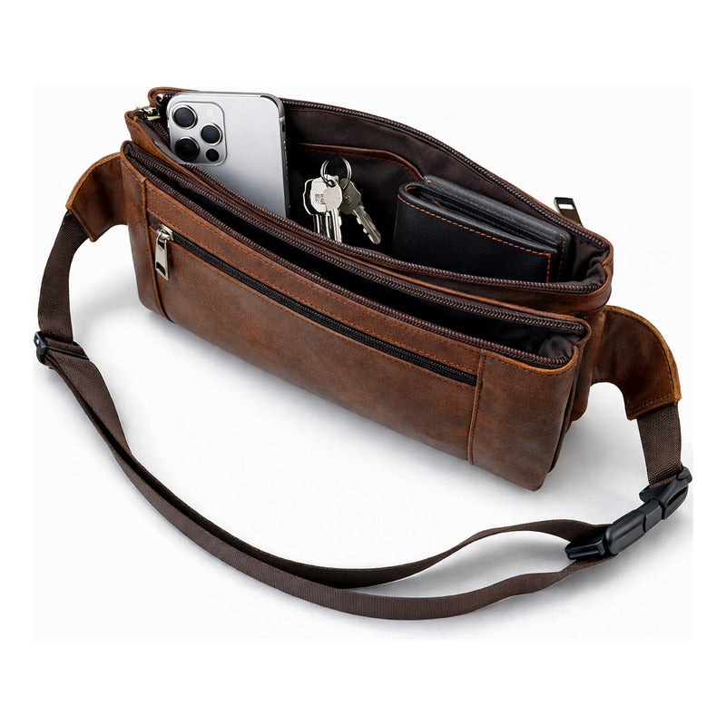 Banano Riñonera De Cuero Genuino Premium Luxher Mod Nogal