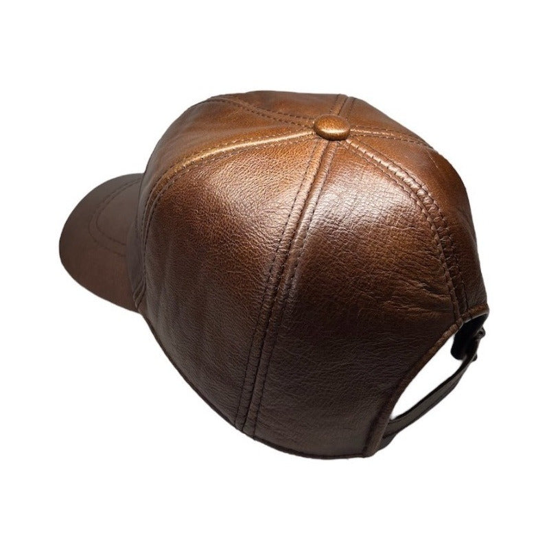 Gorro Jockey Cuero Genuino Estampado Lujo Luxher Mod. Madrid Color Marrón Talla 55-60 Cm Ajustable