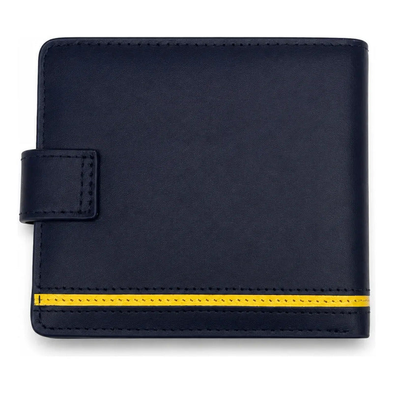 Billetera Hombre Cuero Genuino Protección Rfid Luxher Aureo Azul Liso