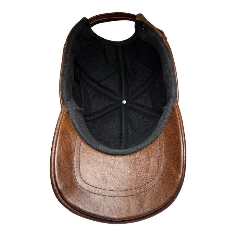 Gorro Jockey Cuero Genuino Estampado Lujo Luxher Mod. Madrid Color Marrón Talla 55-60 Cm Ajustable