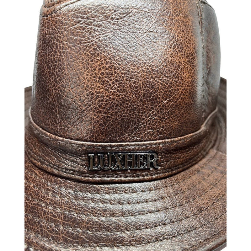 Sombrero De Cuero Genuino Gorro Lujo Luxher Mod. Ámsterdam Color Marrón Talla 59-60 Cm (xxxl)