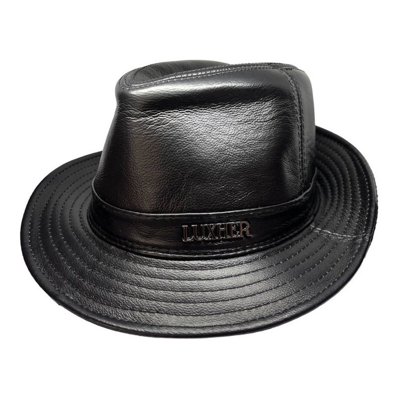 Sombrero De Cuero Genuino Gorro Lujo Luxher Mod. Ámsterdam Color Negro Talla 59-60 Cm (xxxl)