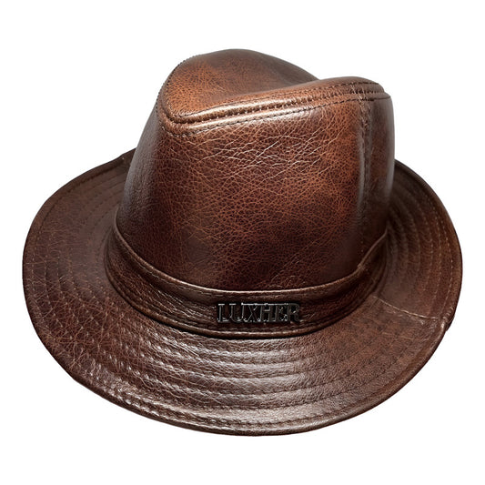 Sombrero De Cuero Genuino Gorro Lujo Luxher Mod. Ámsterdam Color Marrón Talla 57-58 Cm (xxl)