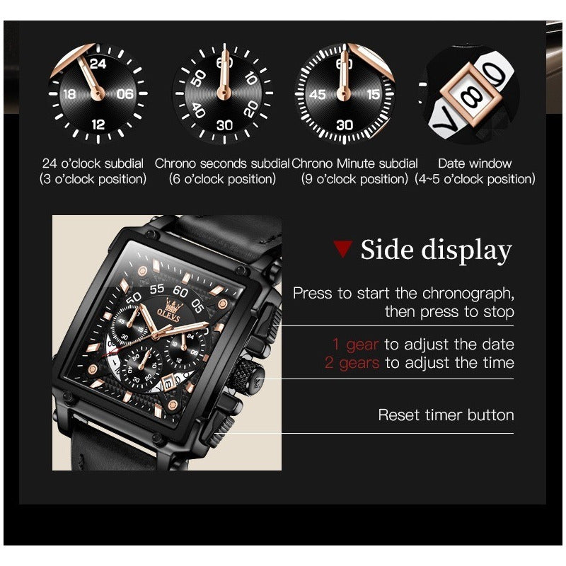 Reloj De Lujo Hombre Olevs Cuarzo Correa De Cuero Mod. Box