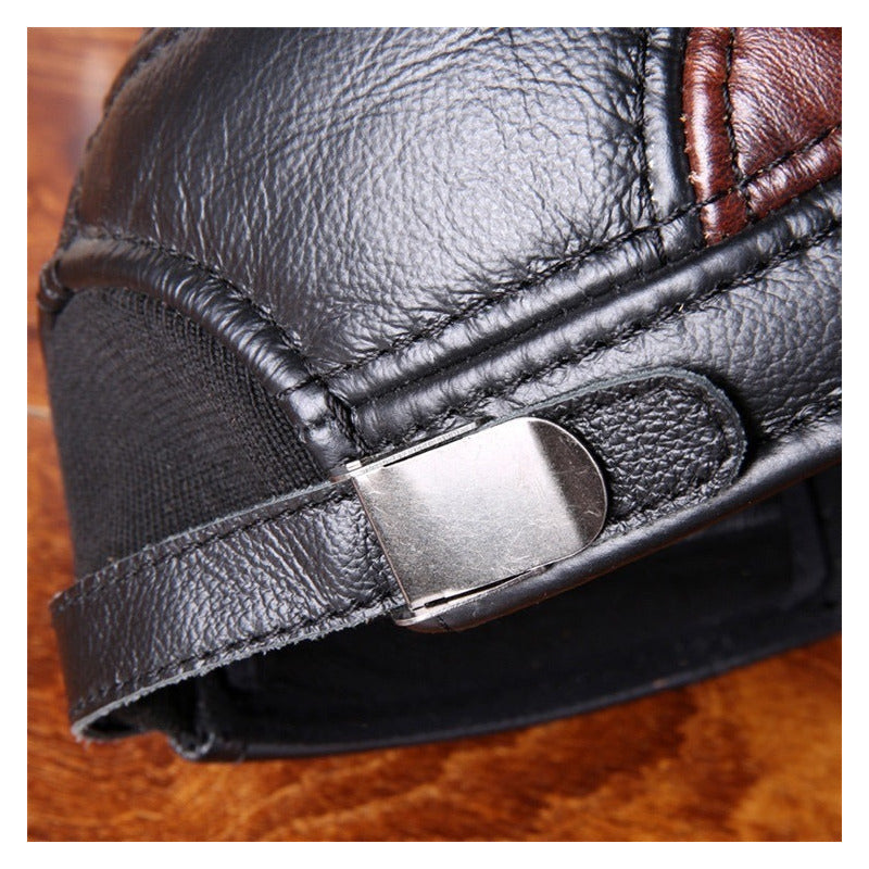 Gorro Jockey Cuero Genuino Lujo Estilo Militar Mod. Twol Color Negro Talla 55-60 Cm (ajustable)