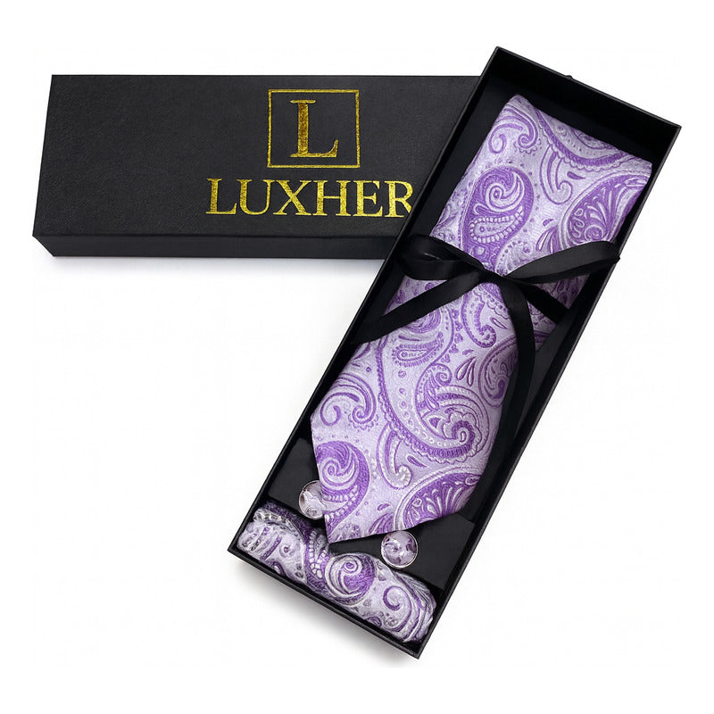 Set Corbata, Pañuelo Y Colleras Seda Lujo Luxher Mod Floral