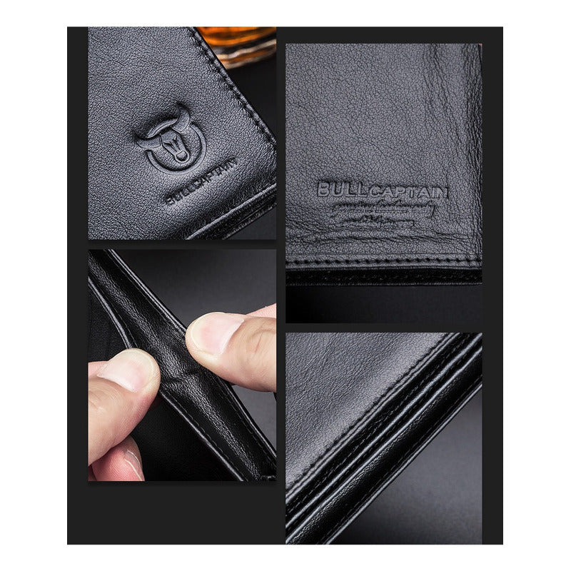 Billetera Cuero Genuino Bull Captain Protec Rfid Mod Spare Color Negro