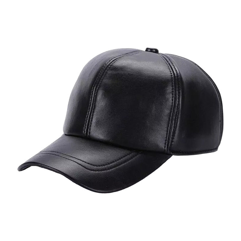 Gorra Jockey Cuero Genuino Piel De Oveja Mod. Train Color Negro Talla 55-61 Cm (ajustable)
