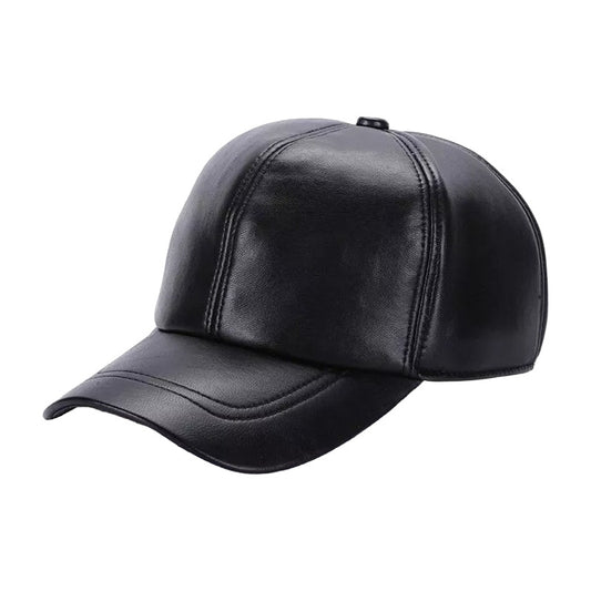 Gorra Jockey Cuero Genuino Piel De Oveja Mod. Train Color Negro Talla 55-61 Cm (ajustable)