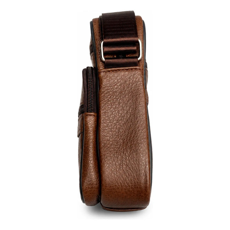 Bolso Bandolera Cuero Genuino Premium Luxher Modelo Vector Marrón Lisa